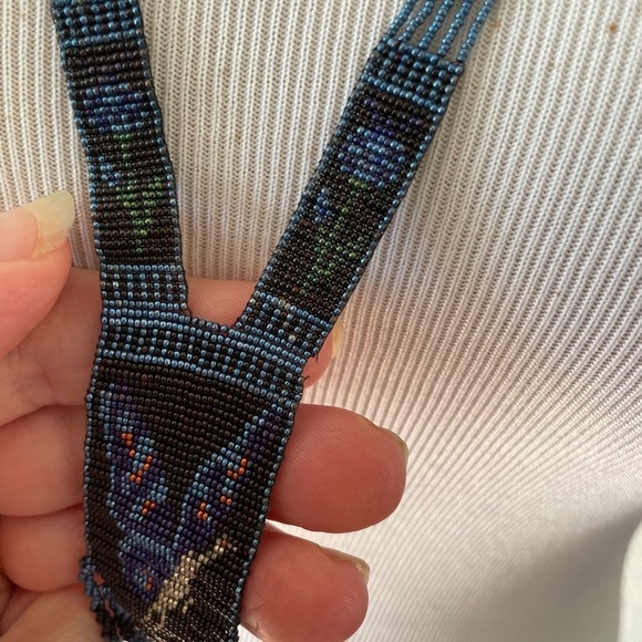 Antique 1920s Flapper Art Deco Micro Beaded Necklace with Butterfly - Picture 9 of 10